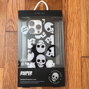 Pink Sky Reaper Beaded Skull Protective Case iPhone 15 Pro Max Limited Ed New